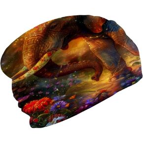 Elephant Rainbow Floral Beanie Hats for Women Men Slouchy Beanies Winter Hats Skull Cap Warm Velvet Cancer Headwear in Kuwait