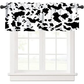 ستارة الستارة من جلد البقر للمطبخ بسيطة عتيقة باللونين الأسود والأبيض من نسيج البقرة الحيوانية مطبوعة على النوافذ ستائر لغرفة المعيشة وغرفة النوم، 54 × 18 بوصة 1P in Kuwait