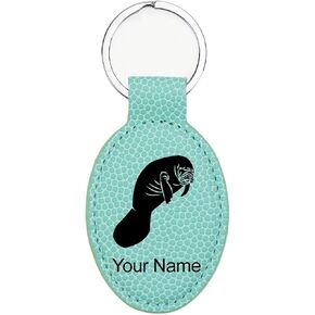 LaserGram Oval Keychain, Manatee, Personalized Engraving Included (Carbon Fiber Silver) in Kuwait
