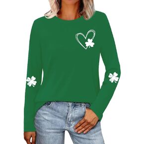 St Patricks Day Shirt for Women Lucky Shamrock T-Shirt Long Sleeve Irish Clover Heart Tee Top in Kuwait