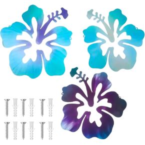 Caeuiciw 3 Pcs Hawaiian Metal Hibiscus Wall Art Rustic Tropical Hibiscus Flower Wall Decor Vintage Tropical Plant Plaque for Home Bathroom Office (Blue purple, Purple, Blue) in Kuwait