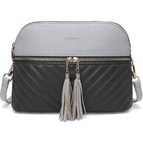 حقيبة كروس أنيقة للنساء - محفظة كتف من الجلد النباتي بسحاب مزدوج مع أجزاء معدنية ذهبية in Kuwait