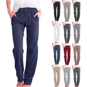 Cotton Linen Pants Women - Casual Summer Resort Wear 2026 High Waisted Straight Leg Drawstring Long Pant Trousers in Kuwait