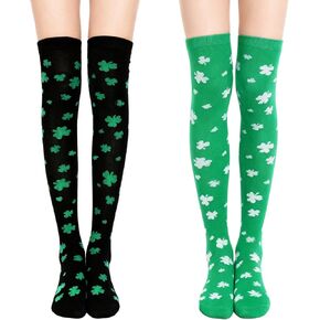 2 Pairs St. Patrick's Day Knee Thigh High Socks for Women Green White Black Irish Over the Knee High Socks in Kuwait