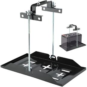 طقم صينية تثبيت البطارية، حامل بطارية تخزين عالمي، مشبك معدني قابل للتعديل ومقاوم للتآكل للسيارات والقوارب البحرية (الحجم: مسمار 27 سم مع صينية 34.5 سم) in Kuwait