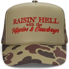 Raisin’ Hell with Hippies & Cowboys Trucker Hat | Vintage Cowgirl Western Trendy | Premium Snapback Hat for Men & Women in Saudi Arabia