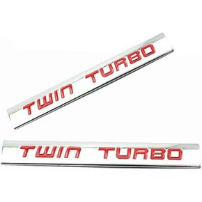 2X Twin Turbo Emblem 3D ملصق معدني لشارة صندوق السيارة من الكروم ملصق معدني مناسب لباب غطاء محرك السيارة 3.5L 6.4L 6.7L (أسود/فضي) in Kuwait