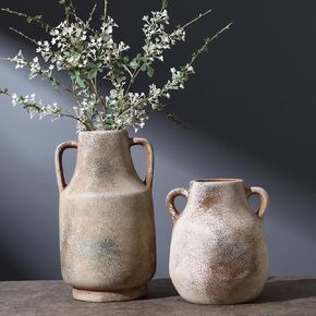 Green Ceramic Vase for Tuscan Decor, Large Vintage Vases for Home Decor, Chinoiserie Floral Vases for Rustic Farmhouse Decor, Grand Millennial Style Vase for Living Room, Bookshelf, Office in Kuwait