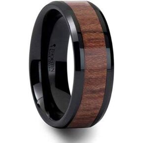 Denali Black Ceramic Wedding Band with Bevels and Rosewood Inlay by Thorsten Jewelry - 8mm in Kuwait