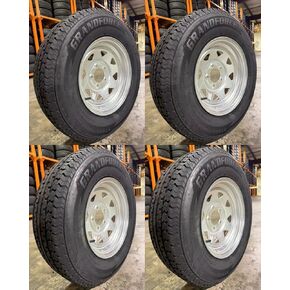 4 قطع إطارات مقطورة GRANDFORCE ST205/75R14 على عجلات مجلفنة مقاس 14x5.5 5x4.5 in Kuwait