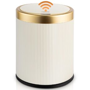 سلة مهملات الحمام من Pukomc مع غطاء، 3.5 جالون مستشعر حركة مقاوم للماء، صناديق قمامة بلاستيكية ذكية مناسبة للمطبخ، الحمام، غرفة النوم، غرفة المعيشة، المكتب، بيج in Kuwait