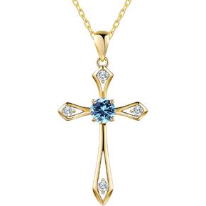 Cross Necklace for Women,925 Sterling Silver Birthstone Necklace with Diamond Faith Religious Birthstone Jewelry Birthday Holiday Gifts for Her/Wife/Mom/Girlfriend in Kuwait