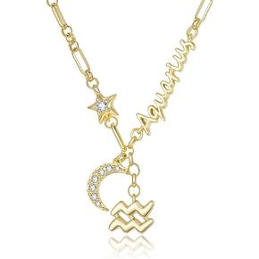 14K Gold/Rose Gold Zodiac Necklace for Women - Horoscope Constellation Pendant with Moon and Star, Luxury Birthday Gifts Jewelry for Her (12 Zodiac Signs) in Kuwait
