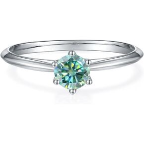 Gem's Beauty Green Moissanite Rings 0.5Ct /1.0Ct/1.5Ct/2.0Ct/3.0Ct/5.0Ct D Color Round Diamond Green Moissanite Rings Sterling Silver Band Ring Wedding Engagement Rings for Women(Size 5-10) in Kuwait