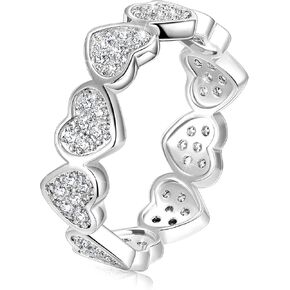 Classic Silver Heart Love Rings with Cubic Zirconia, Hypoallergenic Irregularly Arranged Halo Ring Promise Ring for Women and Men in Kuwait