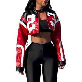 Women Cropped Jacket Faux Leather Jackets Long Sleeve Bomber Y2k Motorcycle Streetwear in Saudi Arabia