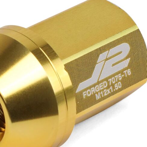 J2 Engineering 20 قطعة 7075 من الألومنيوم بنهاية مغلقة M12 x 1.5 مجموعة صواميل العروة مع محول مقبس، ذهبي، مقعد مخروطي مناسب، LN-T7-006-15-GD in Saudi Arabia