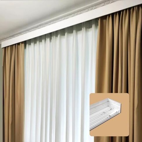 4-in-1 Heavy Duty Curtain Pelmet Track, Wall/Ceiling Mounted Double Track Panel Box, Cornice Board for Window with Venetian Blinds, 2.1M (6.9FT) in Saudi Arabia