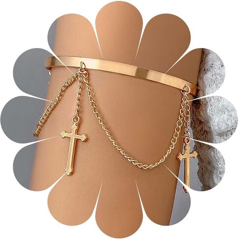 Gold Upper Arm Cuff Bracelet Layered Leaf Tassel Cuff Bangle Adjustable Open Arm Cuff Vintage Multi Leaves Arm Chain African Armlet Armband Jewelry for Women in Saudi Arabia