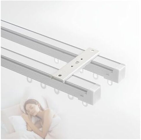 Double Track Blackout Curtain Rod Set for Windows, Thick Noise-Reducing Drapes, Privacy Curtain Rails (280cm/9.2ft, 2 x 140cm) - Ideal for Open Spaces and Ultimate Light Blocking in Saudi Arabia