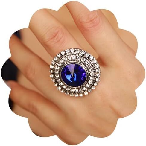 Xerling Vintage Silver Womens Ring Big Cubic Crystal Statement Finger Ring Bling Rhinestone Cocktail Ring for Party Prom Teens Ring Aesthetic in Kuwait