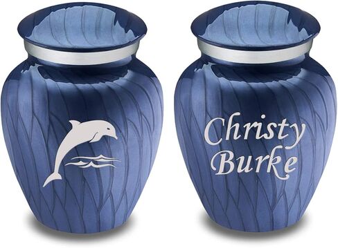 Geturns Embrace Keepsake Personalized Dolphin Cremation Urns for Human Ashes I Pearl Cobalt Blue Funeral Urn for Women and Men with Double Side Engraving I 3.5 lbs in Saudi Arabia