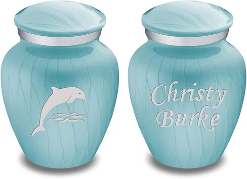Geturns Embrace Keepsake Personalized Dolphin Cremation Urns for Human Ashes I Pearl Cobalt Blue Funeral Urn for Women and Men with Double Side Engraving I 3.5 lbs in Saudi Arabia
