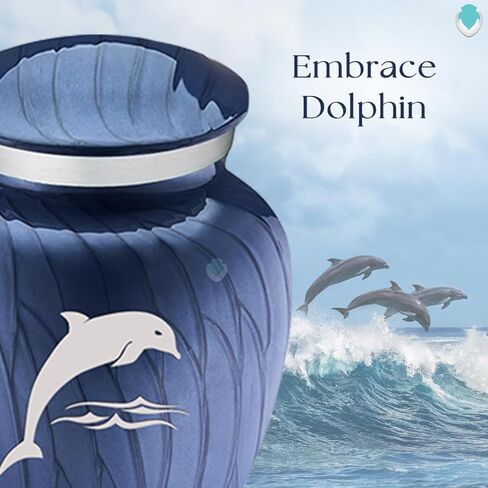 Geturns Embrace Keepsake Personalized Dolphin Cremation Urns for Human Ashes I Pearl Cobalt Blue Funeral Urn for Women and Men with Double Side Engraving I 3.5 lbs in Saudi Arabia