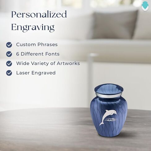 Geturns Embrace Keepsake Personalized Dolphin Cremation Urns for Human Ashes I Pearl Cobalt Blue Funeral Urn for Women and Men with Double Side Engraving I 3.5 lbs in Saudi Arabia