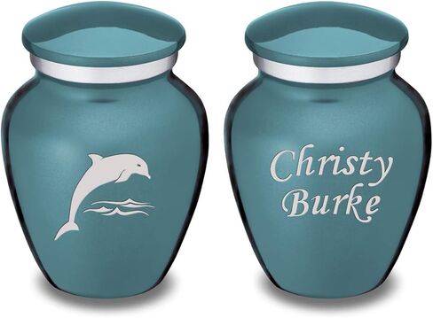 Geturns Embrace Keepsake Personalized Dolphin Cremation Urns for Human Ashes I Pearl Cobalt Blue Funeral Urn for Women and Men with Double Side Engraving I 3.5 lbs in Saudi Arabia