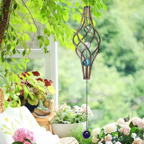 WONDER GARDEN Wind Spinner - مغازل الرياح في الهواء الطلق - معلقة 360 درجة منحوتات الرياح والمغازل مع حبة زجاجية ملونة لديكور الحديقة في الهواء الطلق أو هدية in Kuwait