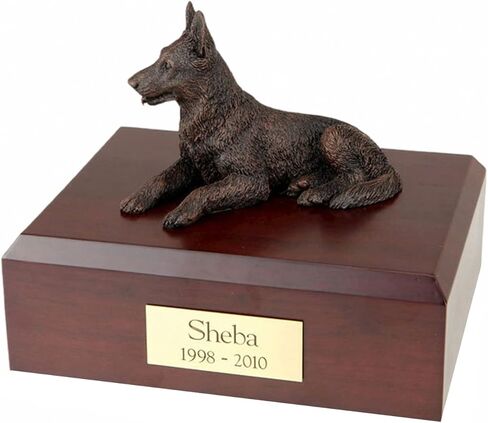 Personalized Extra Large German Shepherd Figurine Pet Cremation Urn for Ashes - Solid Wood Dog Urn (Maple, Oak or Walnut) with Cast Resin Figurine - for a Dog Weighing up to 125 Pounds in Saudi Arabia