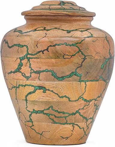 Wooden Cremation Urn for Adult Human Ashes – Handmade Mango Wood Funeral Urn with Green Epoxy Inlay – Large 225 Cu in Memorial Burial Urn Box with Velvet Bag (225 lbs) in Saudi Arabia