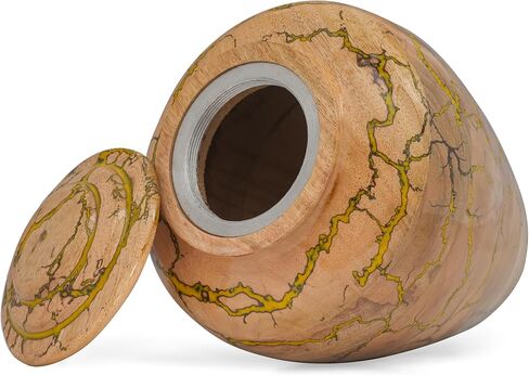 Wooden Cremation Urn for Adult Human Ashes – Handmade Mango Wood Funeral Urn with Green Epoxy Inlay – Large 225 Cu in Memorial Burial Urn Box with Velvet Bag (225 lbs) in Saudi Arabia