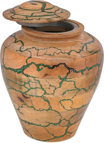 Wooden Cremation Urn for Adult Human Ashes – Handmade Mango Wood Funeral Urn with Green Epoxy Inlay – Large 225 Cu in Memorial Burial Urn Box with Velvet Bag (225 lbs) in Saudi Arabia