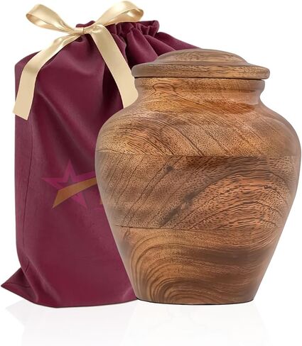 Wooden Cremation Urn for Adult Human Ashes – Handmade Mango Wood Funeral Urn with Green Epoxy Inlay – Large 225 Cu in Memorial Burial Urn Box with Velvet Bag (225 lbs) in Saudi Arabia