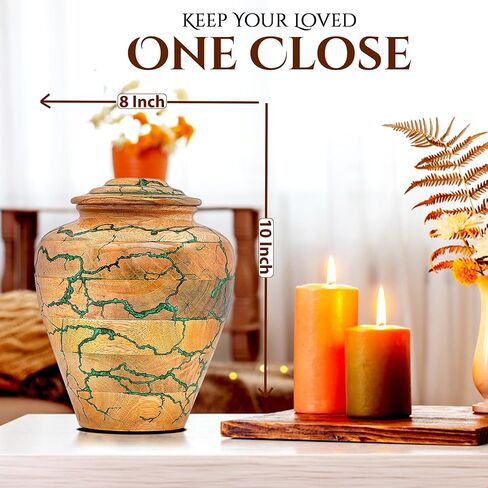 Wooden Cremation Urn for Adult Human Ashes – Handmade Mango Wood Funeral Urn with Green Epoxy Inlay – Large 225 Cu in Memorial Burial Urn Box with Velvet Bag (225 lbs) in Saudi Arabia