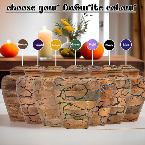 Wooden Cremation Urn for Adult Human Ashes – Handmade Mango Wood Funeral Urn with Green Epoxy Inlay – Large 225 Cu in Memorial Burial Urn Box with Velvet Bag (225 lbs) in Saudi Arabia