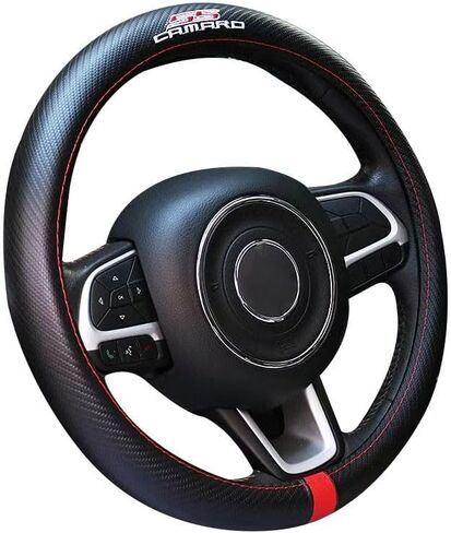 Black Carbon FIber Luxury Leather Chevy Camaro SS Steering Wheel Cover Auto Anti-slip Protector 15'' in Saudi Arabia