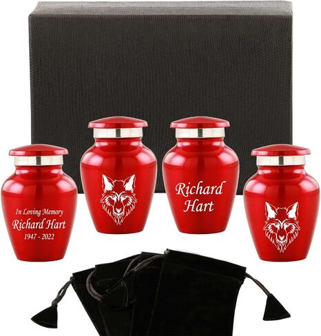 نقش شخصي لجرة حرق الجثث التذكارية لذئب منتصف الليل للرماد البشري - الجرار المزخرفة للرماد للإناث والذكور، الجرار للرماد للبالغين، الجرار الجنائزية - 4 تذكارات صغيرة in Kuwait