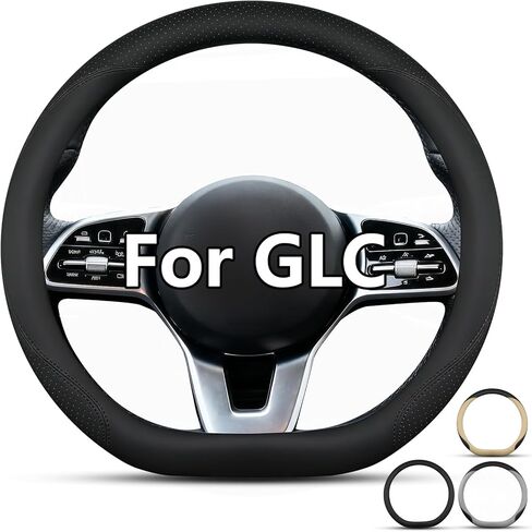 غطاء عجلة القيادة على شكل D لسيارة Benz GLC 2016-2024، جلد غير قابل للانزلاق مناسب لسيارة Mercedes-Benz GLC 300/43 AMG/Coupe (أسود، قاع مسطح) in Kuwait