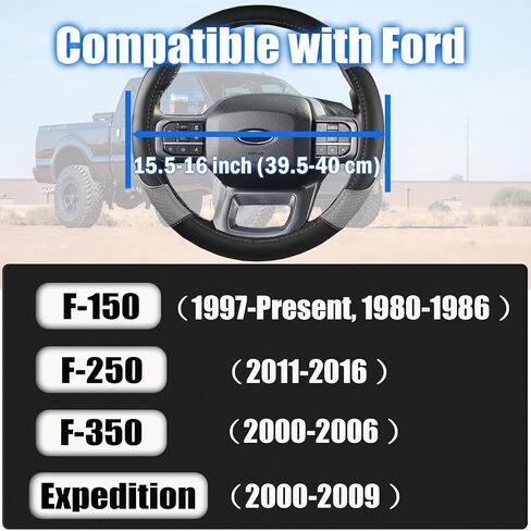 غطاء عجلة القيادة لسيارة Ford F-150، F-250، F-350، Expedition - ملحق سيارة مناسب مقاس 15.5-16 بوصة، مقبض مضاد للانزلاق وحماية متينة (15.5-16 بوصة - رمادي) in Kuwait