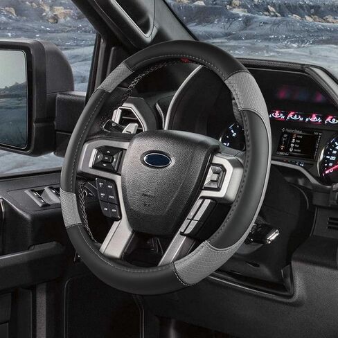 غطاء عجلة القيادة لسيارة Ford F-150، F-250، F-350، Expedition - ملحق سيارة مناسب مقاس 15.5-16 بوصة، مقبض مضاد للانزلاق وحماية متينة (15.5-16 بوصة - رمادي) in Kuwait