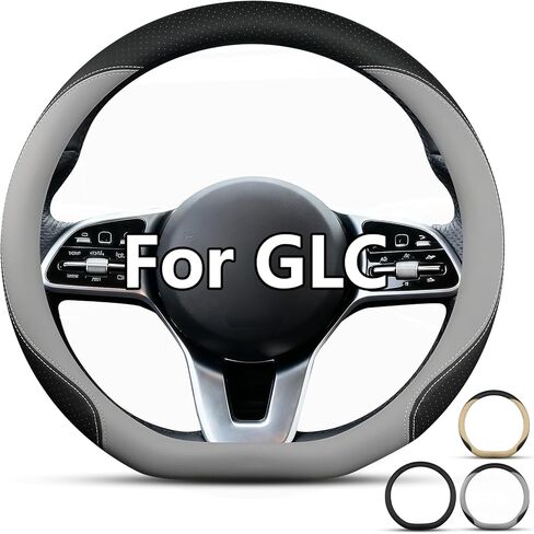 D-Shaped Steering Wheel Cover for Benz GLC 2016-2024, Leather Non-Slip Fit for Mercedes-Benz GLC 300/43 AMG/Coupe (Black, Flat-Bottomed) in Saudi Arabia