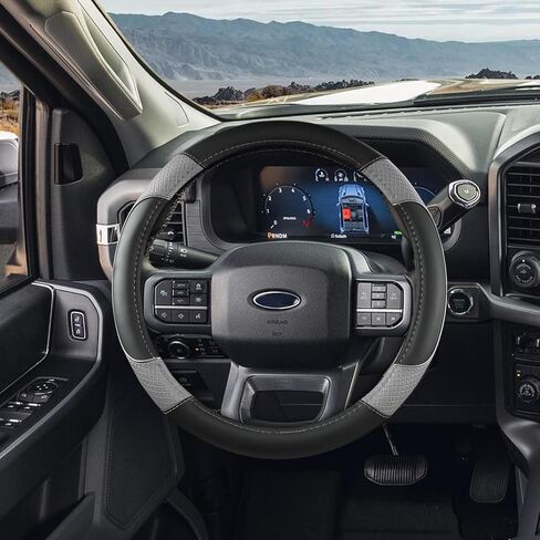 غطاء عجلة القيادة لسيارة Ford F-150، F-250، F-350، Expedition - ملحق سيارة مناسب مقاس 15.5-16 بوصة، مقبض مضاد للانزلاق وحماية متينة (15.5-16 بوصة - رمادي) in Kuwait