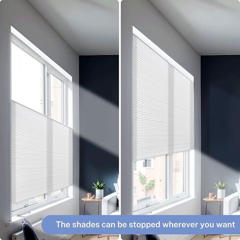 UrMoon Top Down Bottom Up Cellular Shade Cordless Color-Matched Honeycomb Shade for Windows Shades Cellular Blinds for Indoor Room(Light Filtering - White, Custom Size) in Kuwait