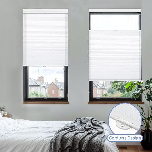 UrMoon Top Down Bottom Up Cellular Shade Cordless Color-Matched Honeycomb Shade for Windows Shades Cellular Blinds for Indoor Room(Light Filtering - White, Custom Size) in Kuwait