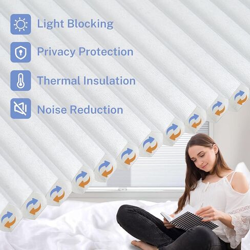 UrMoon Top Down Bottom Up Cellular Shade Cordless Color-Matched Honeycomb Shade for Windows Shades Cellular Blinds for Indoor Room(Light Filtering - White, Custom Size) in Kuwait