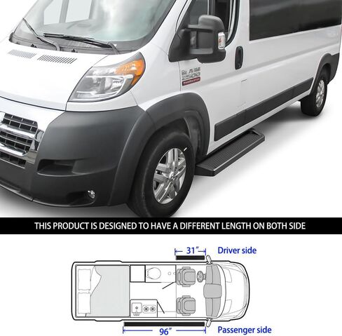 Tuxtreme Running Boards 6in Black Compatible with Ram ProMaster 2014-2026 Full Size Van 136 inches 159 inches Wheelbase 3-Door (Nerf Bars Side Steps Side Bars) in Kuwait