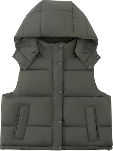 Women's Removable Hooded Puffer Vest Lightweight Quilted Stand Collar Sleeveless Jackets Warm Winter Outerwear Coat in Saudi Arabia